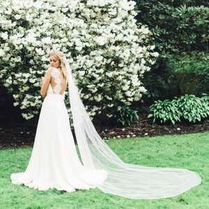 single layer illusion tulle veil extended cathedral ivory